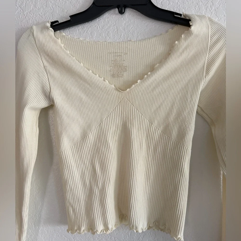 Free People Cream Long Sleeve Ribbed Top - Picture 4 of 9